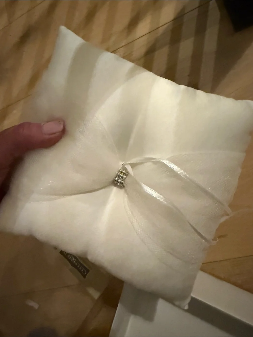 Celebrate It White Satin Ring Bearer Pillow with Rhinestone Accent